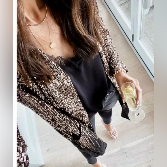 New Anthropologie Rose Gold Sequins Kimono - Picture 3 of 16